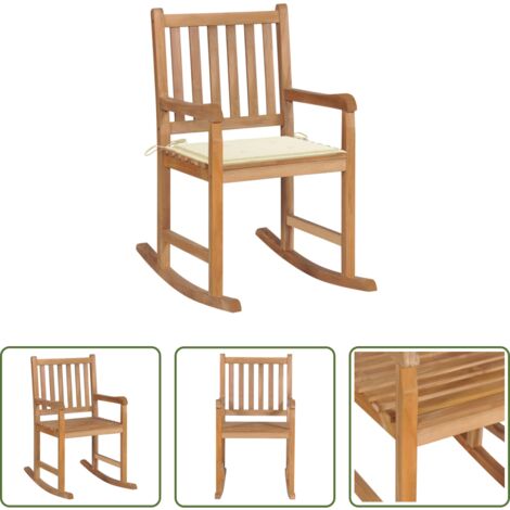 Sedia da giardino - Sedia a Dondolo con Cuscino Crema in Legno di Teak