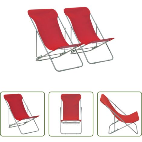 Sedia da giardino -  Sedia da Spiaggia Pieghevole 2 pz Acciaio Tessuto Oxford Rosso