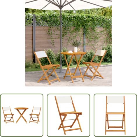 Sedia da giardino - Set da Bistrot 3pz Bianco Crema in Tessuto e Legno Massello