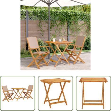 Sedia da giardino -  Set da Bistrot 3pz Tortora in Tessuto e Legno Massello