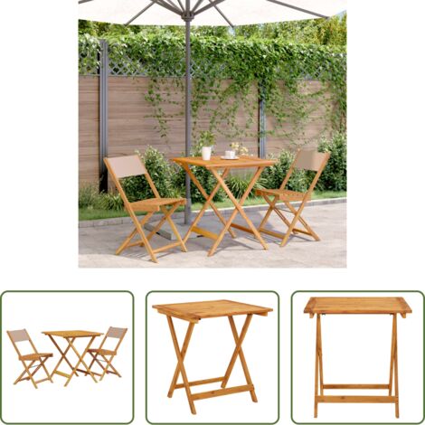 Sedia da giardino -  Set da Bistrot 3pz Tortora in Tessuto e Legno Massello
