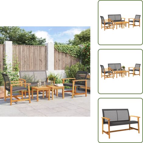 Sedia da giardino - vidaXL Set Salotto da Giardino 5 pz Nero in Polyrattan e Legno Acacia - Panca da giardino