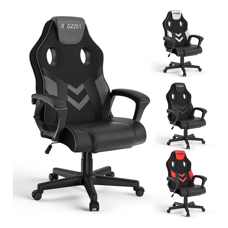 Bigzzia - Sedia da Gioco Sedia da Ufficio Ergonomica - Sedia Gaming in Pelle Pu con Poggiatesta, Poltrona da Ufficio Regolabile in Altezza a 360°per