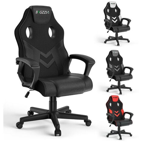 Sedia da Gioco - BIGZZIA Sedia da Ufficio Ergonomica - Sedia Gaming in Pelle Pu con Poggiatesta, Poltrona da Ufficio Regolabile in Altezza a 360°per PC e Ufficio-Nero