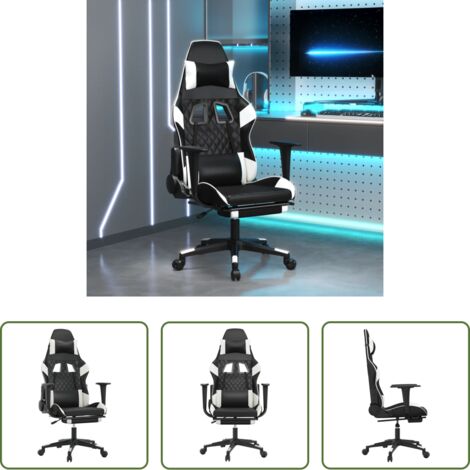 Sedia da gioco -  Sedia da Gaming con Poggiapiedi Nero e Bianco in Similpelle