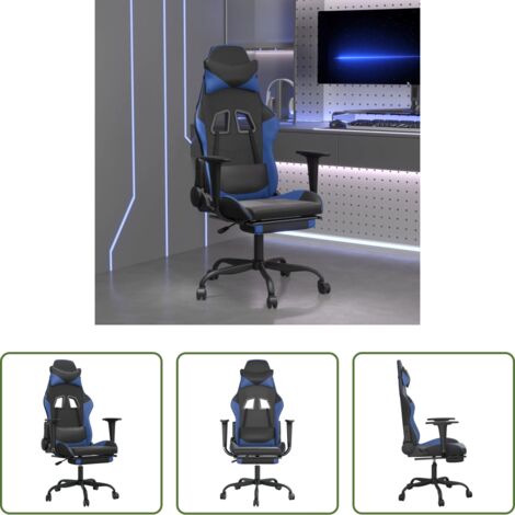 Sedia da gioco -  Sedia da Gaming con Poggiapiedi Nero e Blu in Similpelle
