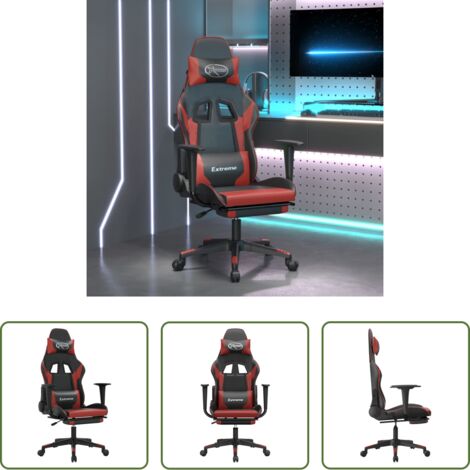 Sedia da gioco -  Sedia da Gaming con Poggiapiedi Nero e Rosso Vino in Similpelle