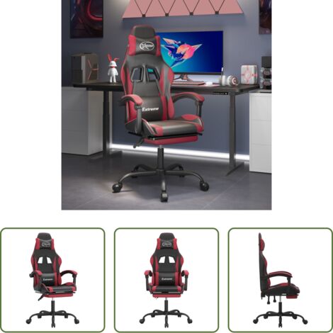 Sedia da gioco -  Sedia da Gaming con Poggiapiedi Nero e Rosso Vino in Similpelle