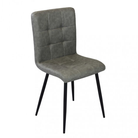 Sedia da interno sala da pranzo con struttura in metallo e seduta larga rivestita in ecopelle Ginter -  DarkGray