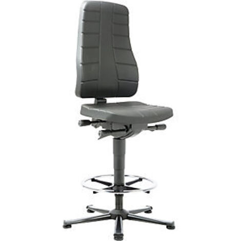 Sedia da lavoro girevole All-In-One Highline con rotelle per pavimento + anello per i piedi, imbottitura integrale, nero