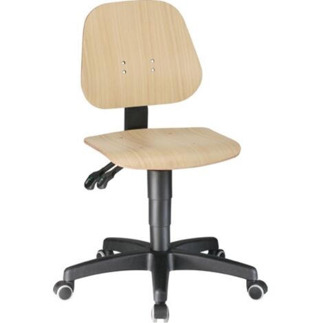 Sedia da lavoro girevole Unitec con ruote in faggio, altezza 440-620 mm