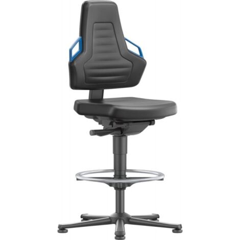 Sedia da lavoro Nexxit con rotella per il pavimento + anello per i piedi, colore della presa blu, rivestimento in pelle artificiale