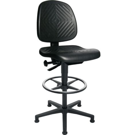 Sedia da lavoro rotante TEC40 Counter con rotelle per pavimento + anello per piedi, schiuma PUR, nero, altezza 590-840 mm