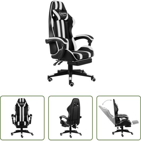 Sedia da lavoro -  Sedia da Gaming con Poggiapiedi Nera e Bianca in Similpelle