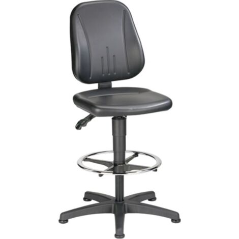 Sedia da lavoro Unitec con rotelle, anello per i piedi, rivestimento in ecopelle nero