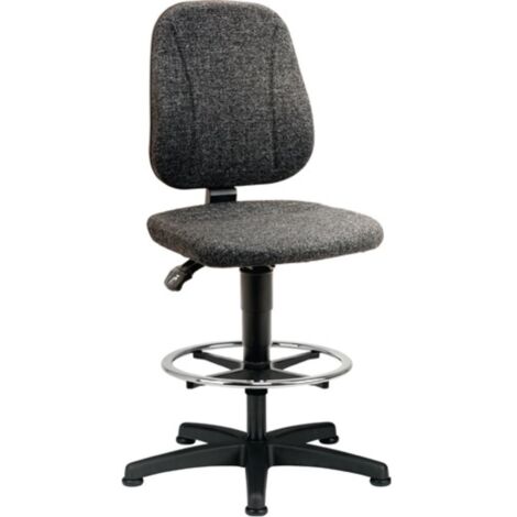 Sedia da lavoro Unitec con rotelle, anello per i piedi, rivestimento in tessuto grigio, altezza regolabile 580-850 mm