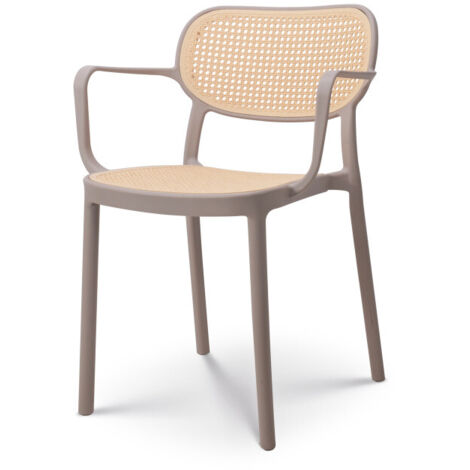 Sedia da pranzo beige in stile vintage con braccioli