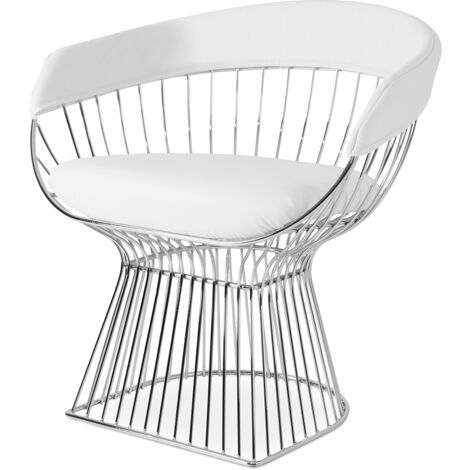 Sedia da pranzo con braccioli - Pelle e metallo - Barrel Bianco