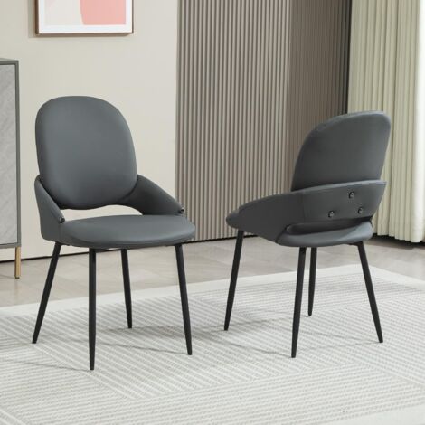 Sedia da pranzo con braccioli, poltrona in similpelle, chaise longue, sedia da ufficio imbottita con gambe in metallo (2, grigio)