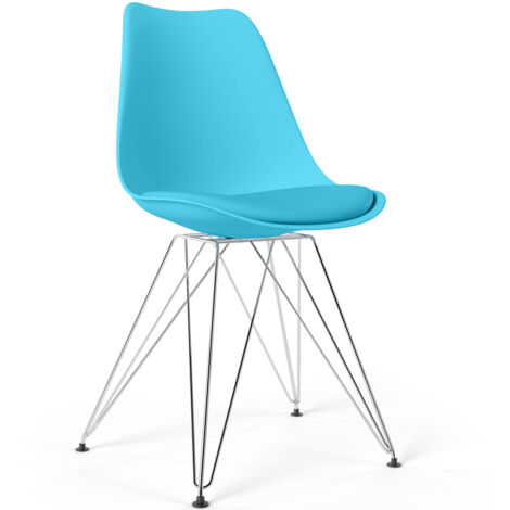 Sedia da Pranzo con Cuscino - Design Scandinavo e Gambe in Metallo Nero - Skögur Azurro - Metallo, Polipropilene