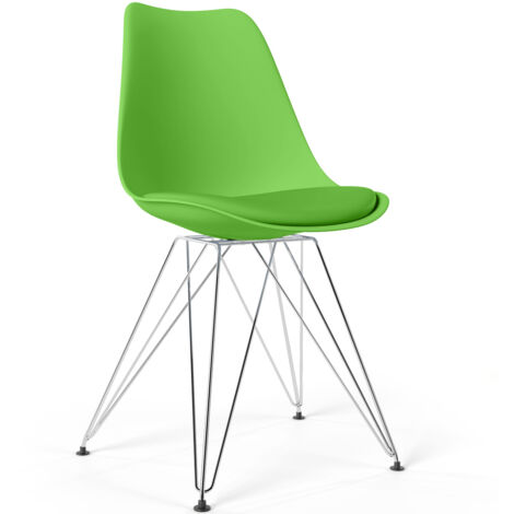 Sedia da Pranzo con Cuscino - Design Scandinavo e Gambe in Metallo - Skögur Verde