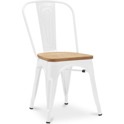 Sedia da pranzo - Design industriale - Acciaio e legno - Nuova edizione - Stylix Bianco