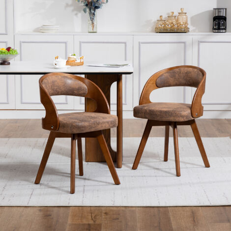 Sedia da pranzo girevole a 360°, 44x41x72 cm, schienale ergonomico, tessuto tecnico color caffè, legno di faggio - 2 pezzi