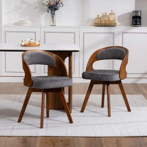 Sedia da pranzo girevole a 360°, poltrona imbottita, 44x41x75 cm, struttura in legno marrone, cuscino in lino grigio