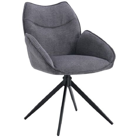 Sedia da pranzo girevole MOOREA - Tessuto grigio scuro - Piedi in metallo nero - Altezza 90 cm - Stile design/industriale