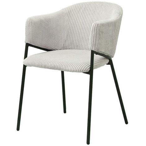 Sedia da pranzo IMANY – Velluto a coste grigio chiaro – Braccioli – Gambe in metallo nero – Stile design / industriale