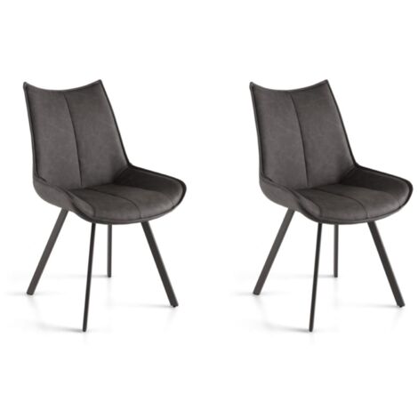 Sedia da pranzo in ecopelle con seduta e gambe Antracite CLODIA Set 2 pz