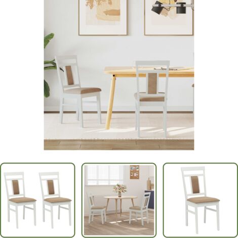 Sedia da pranzo in legno di gomma -  Sedia da pranzo 2 pcs Bianco e marrone Legno di gomma solido