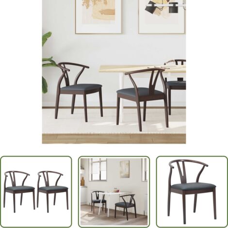 Sedia da pranzo in legno di gomma -  Sedia da pranzo 2 pcs Marrone chiaro e nero