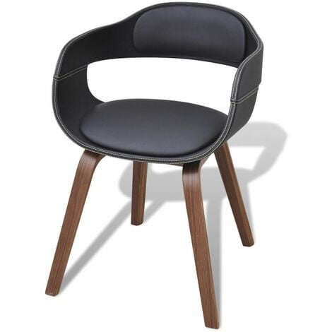 Sedia da Pranzo in Legno Piegato ed Ecopelle con Braccioli Moderna Nera