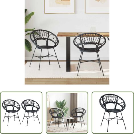 Sedia da pranzo in rattan -  Sedia da pranzo 2 pcs Nero 49 x 51 x 81 cm Rattan e Ferro