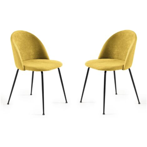 Sedia da pranzo in tessuto Giallo e gambe metallo Nero - KAREN 2 sedie