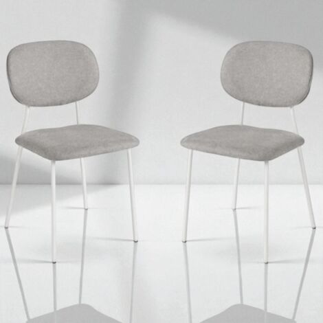 Sedia da pranzo in tessuto Grigio Chiaro gambe metallo Bianco - ELLIS 2 sedie