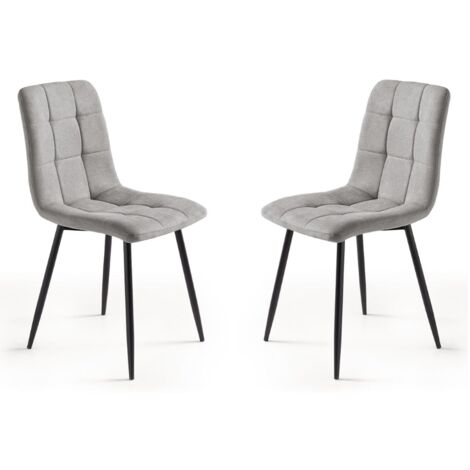 Sedia da pranzo in tessuto Grigio Chiaro gambe metallo nere - KATERINE 2 sedie