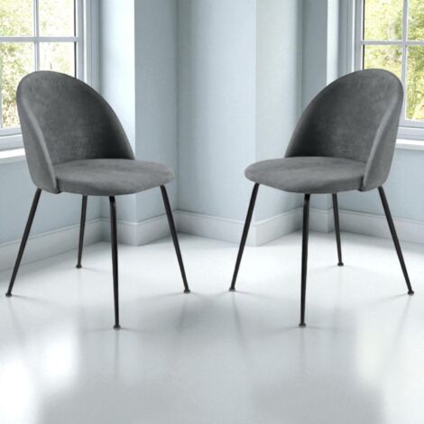 Sedia da pranzo in tessuto Grigio Scuro e gambe metallo Nero - KAREN 2 sedie