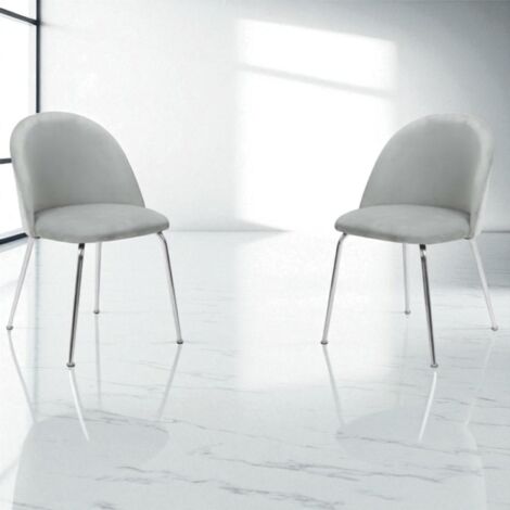 Sedia da pranzo in velluto Grigio Chiaro con gambe in metallo Cromo - PARIS 2 sedie