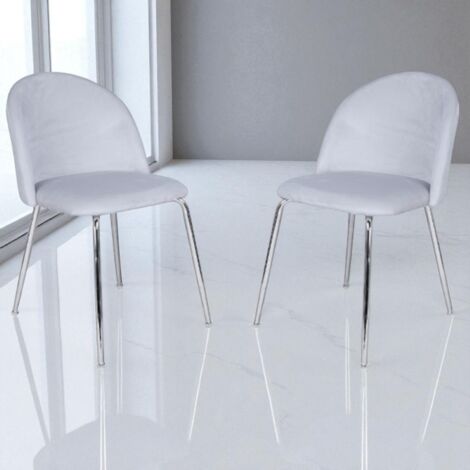 Sedia da pranzo in velluto Grigio Perla con gambe in metallo Cromo - PARIS 2 sedie