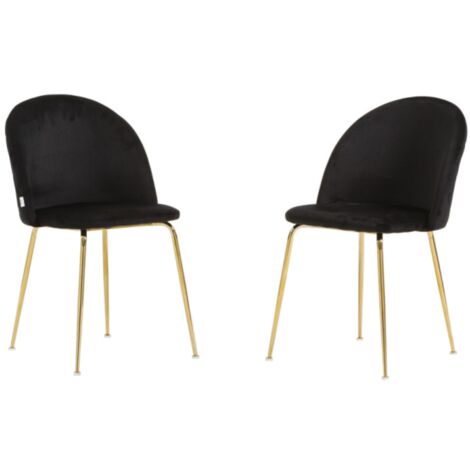 Sedia da pranzo in velluto Nero con gambe in metallo Oro - PARIS 2 sedie
