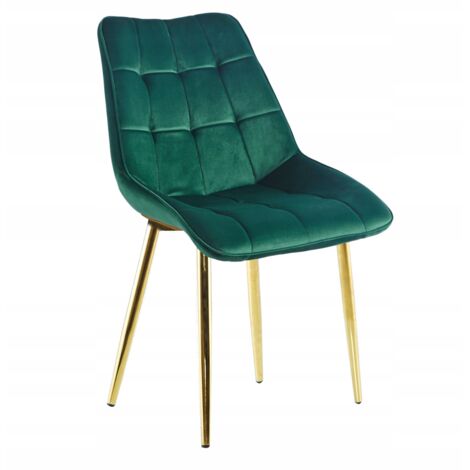 SEDIA DA PRANZO IN VELLUTO VERDE CON GAMBE GLAMOUR ORO IMBOTTITE