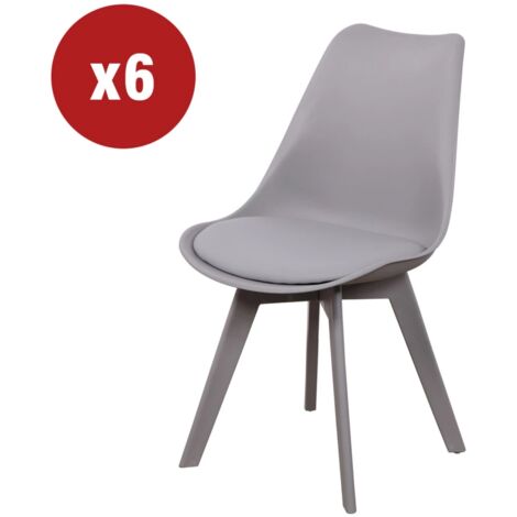 sedia da pranzo "kelly" grigio con gambe in legno in tinta 6 pezzi