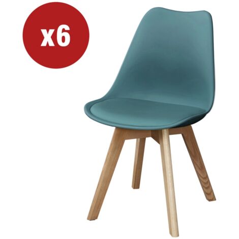 sedia da pranzo "leila" blu ottanio con gambe in legno 6 pezzi