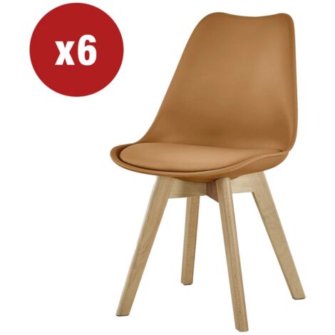 sedia da pranzo "leila" mattone con gambe in legno 6 pezzi