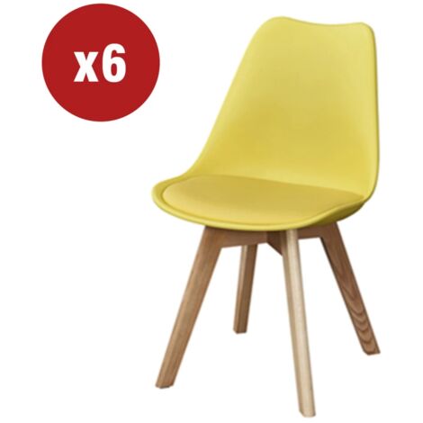 sedia da pranzo "leila" senape con gambe in legno 6 pezzi