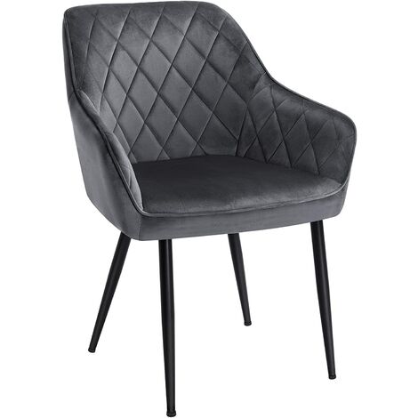 Sedia da Pranzo, Poltroncina, Sedia Imbottita con Braccioli, Sedile Ampio  49 cm, Gambe in Metallo, Fodera in Velluto, Portata 110 kg, per Soggiorno  Camera da Letto Studio, Grigio LDC087G01