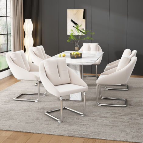Sedia da pranzo, sedia da ufficio, design ergonomico, moderna, velluto, beige, 6 pezzi