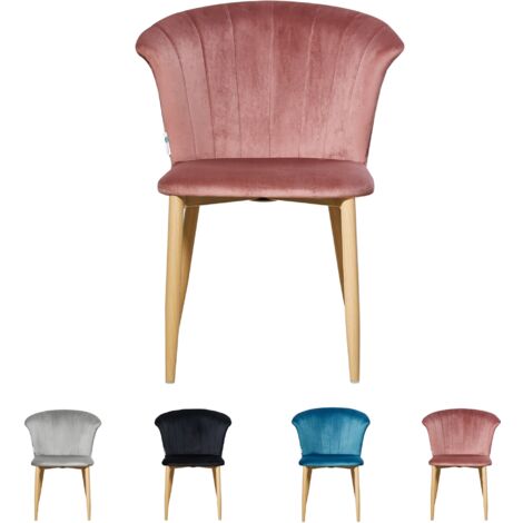Sedia da pranzo singola Elsa Velvet - Sedia da pranzo moderna imbottita con gambe in legno - Rosa